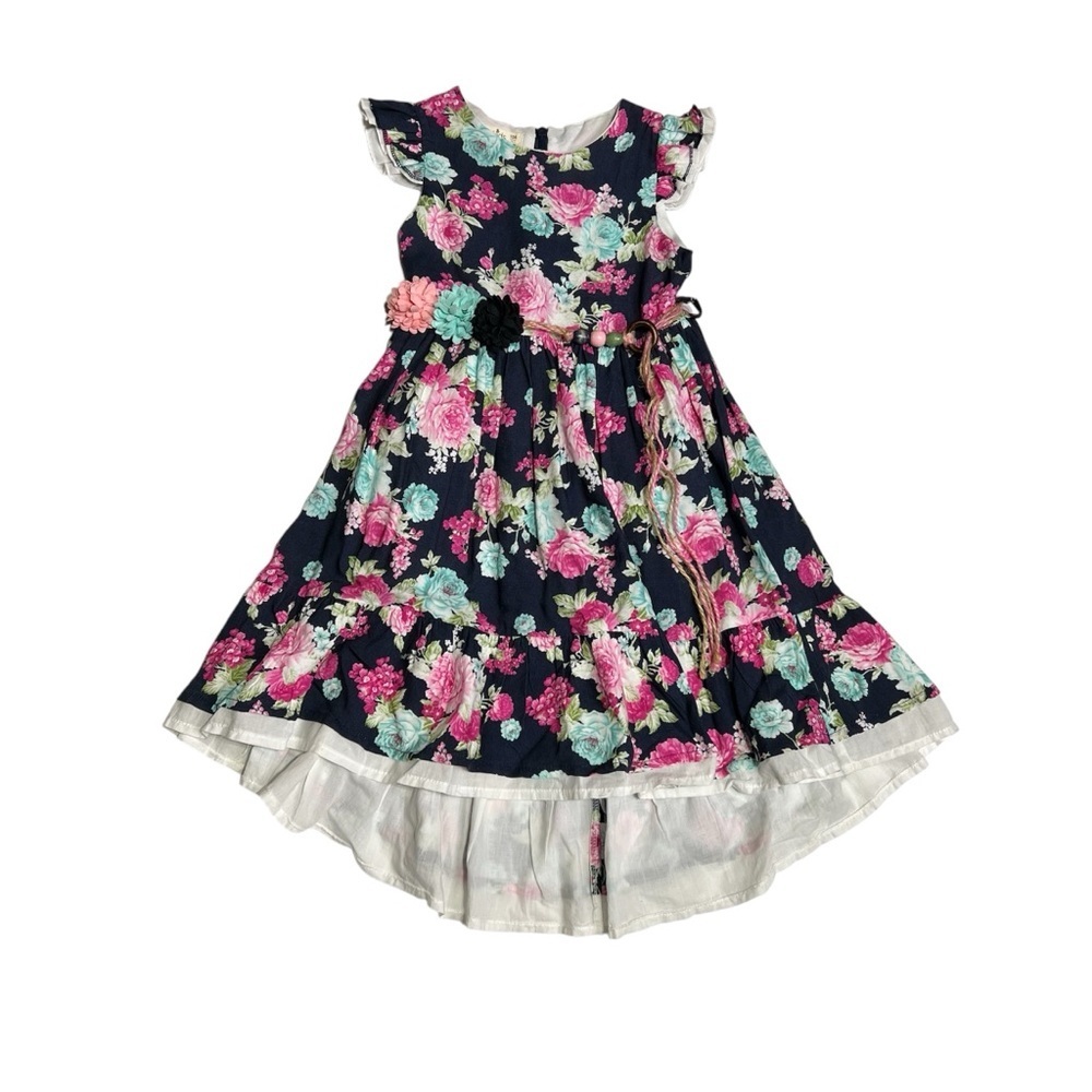 Pink and White High-Low Ruffled Florette Waistband dress